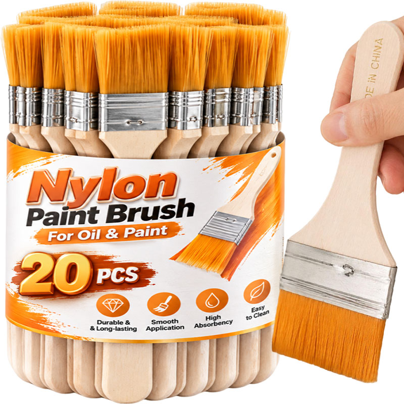 Furniture Hardware Manufacturer - Wooden Handle Flat Paint Brush Watercolor